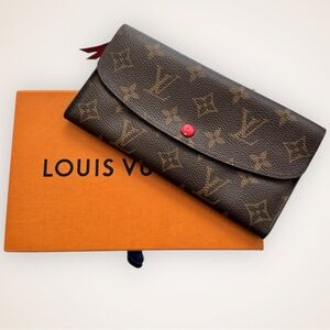 Authentic Louis Vuitton Monogram Canvas Portefeuille Emilie Wallet Chain Box COA
